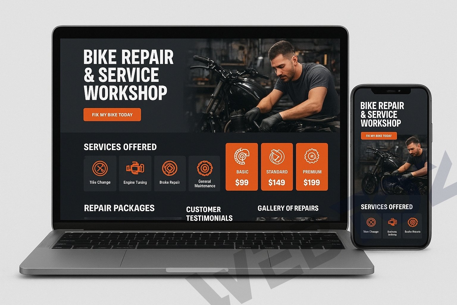 Bike Repair Service website design by Webtoz