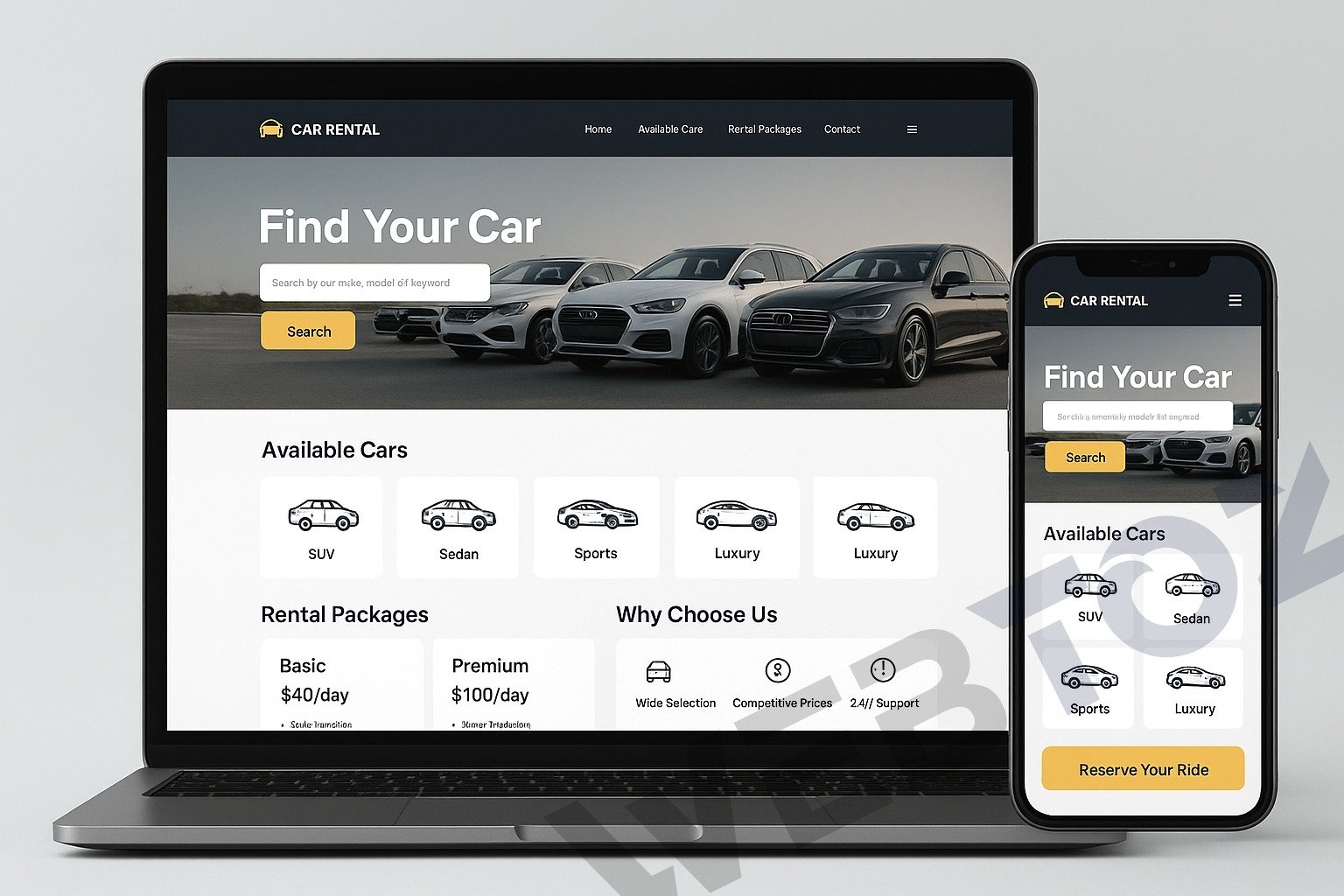 Car Rental Service website design by Webtoz