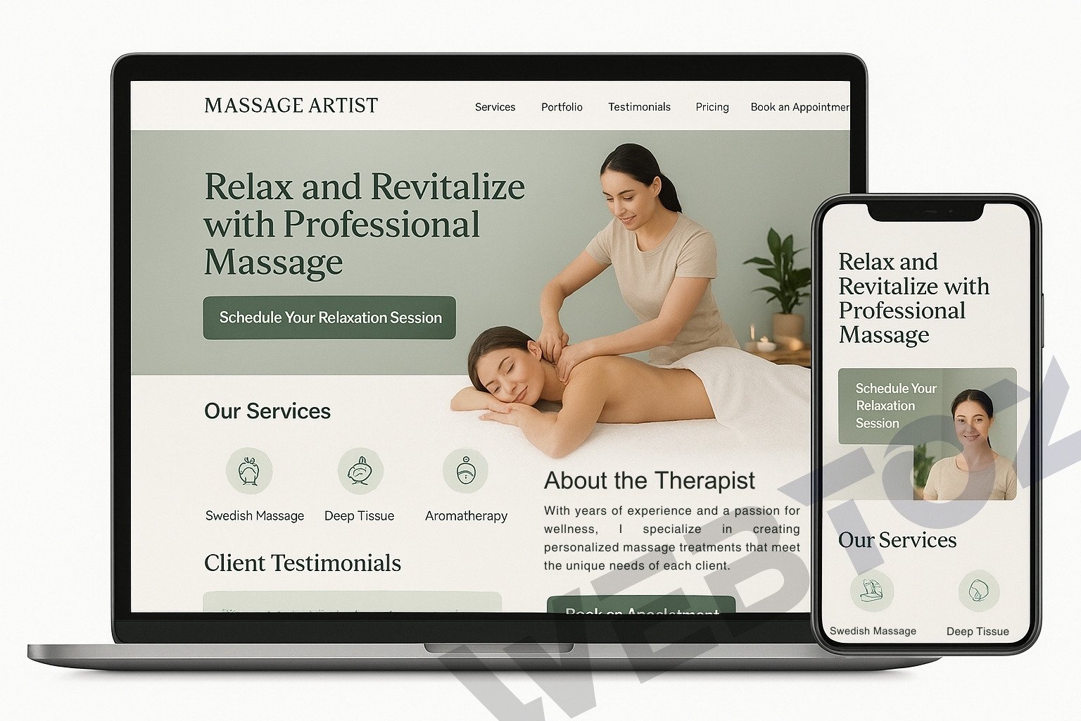 Massage Therapist website design by Webtoz