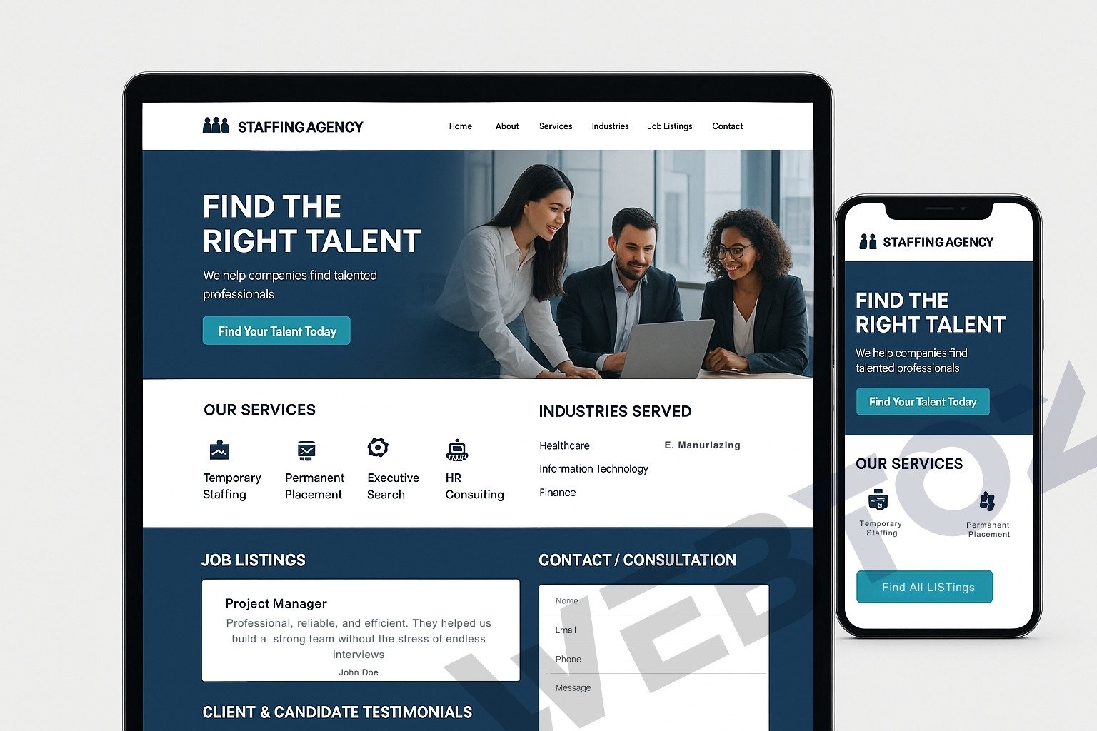 Staffing Agency website design by Webtoz