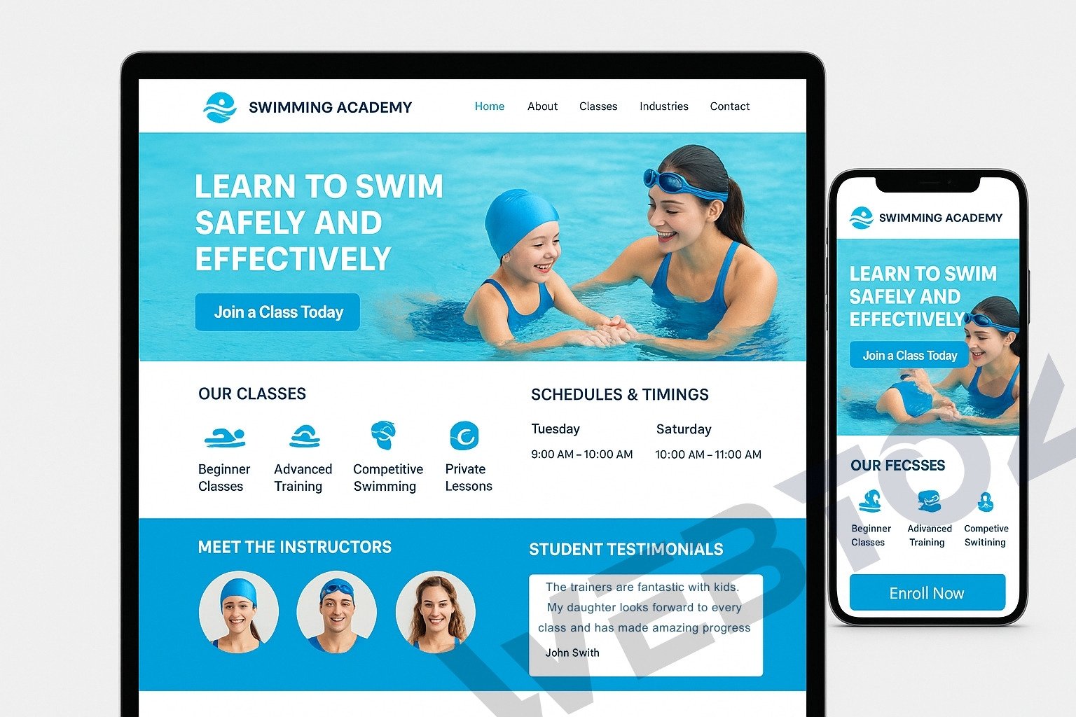 Swimming Classes website design by Webtoz