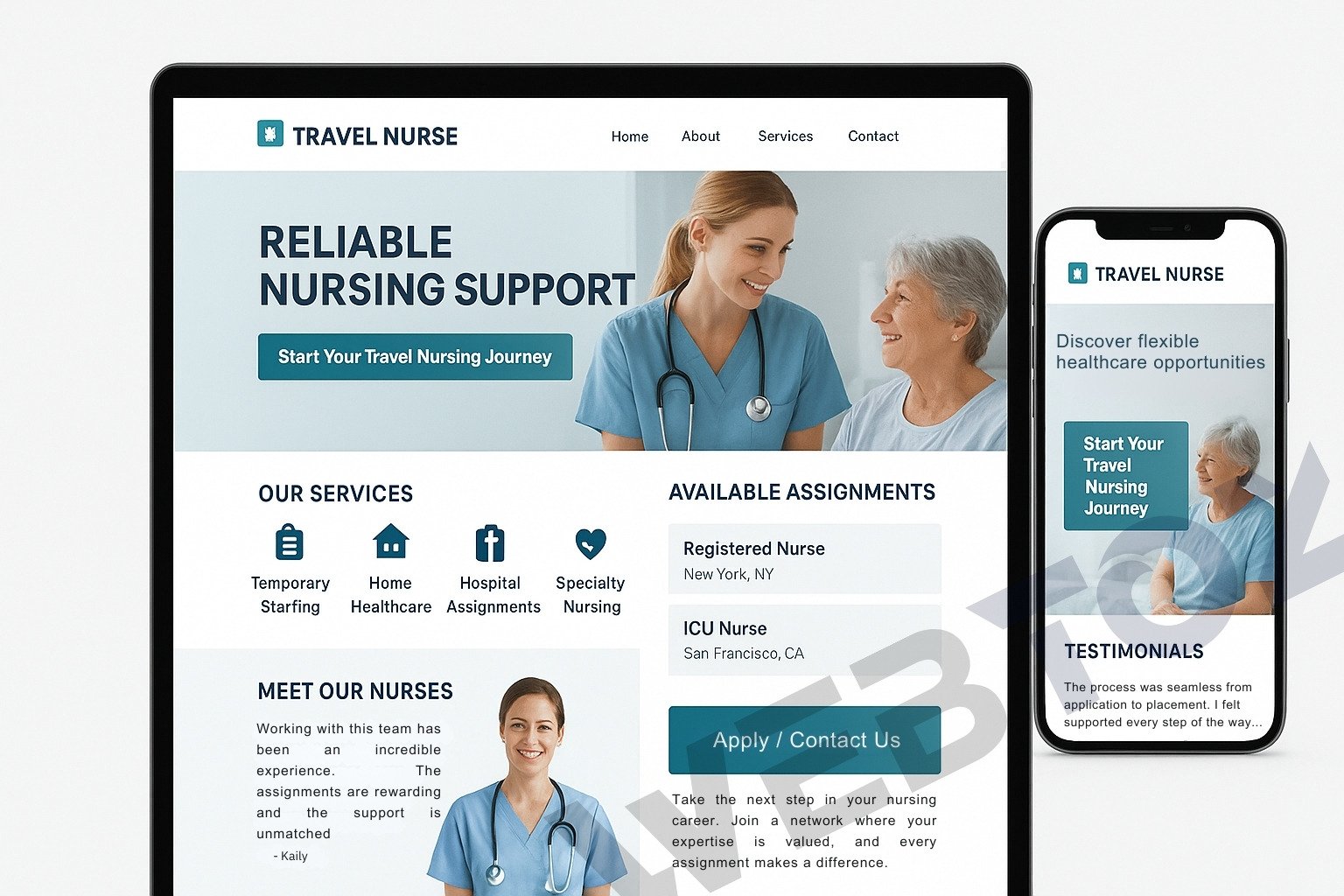 Travel Nurse Staffing website design by Webtoz