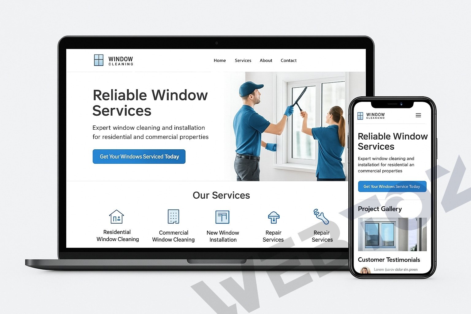 Window Cleaning & Installation website design by Webtoz